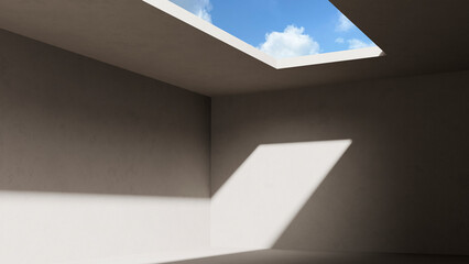A black and white background with light coming through the building structure. 3d rendering.