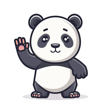 Panda Summer Waving Hand Cartoon, Isolated Transparent Background Images
