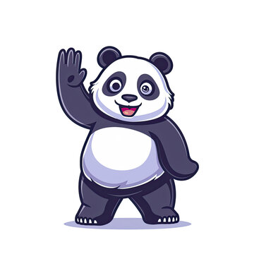 Panda Cool Panda Waving Hand Cartoon, Isolated Transparent Background Images
