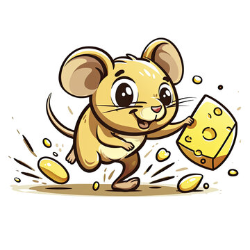 Mouse Run Chasing Cheese Cartoon, Isolated Transparent Background Images