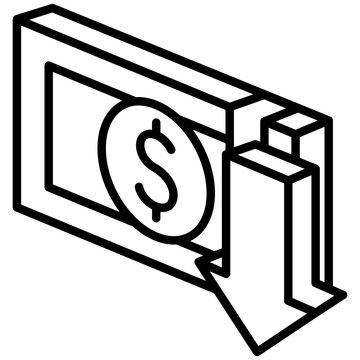 recommend clip art: Decrease black outline icon, related to market and economy theme. use for modern concept, UI or UX kit, app, and web development,