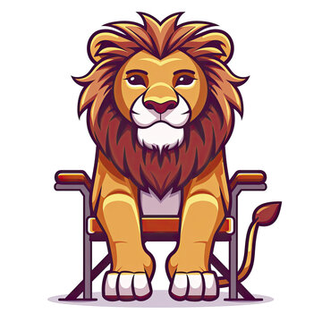Lion Sitting Chair Cartoon, Isolated Transparent Background Images