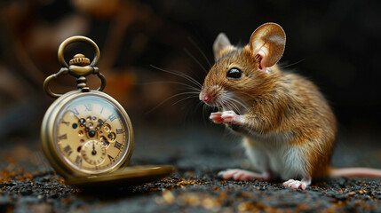 Classic scene of a mouse with a pocket watch reflecting on the value of time and the legacy of craftsmanship