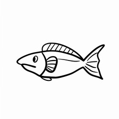 White Background Fish Illustration: A simple vector drawing of a fish isolated on a white background, perfect for seafood or sealife-related designs