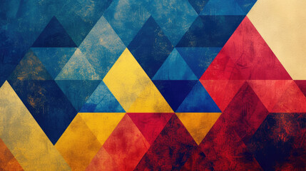 Abstract geometric background with texture in blue, red and yellow for modern artistic wallpaper