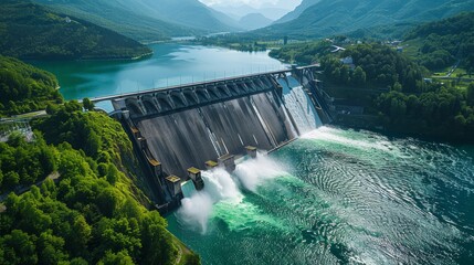 Cutting-edge hydroelectric power facility, illustrating the integration of technology and sustainability in energy production