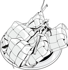 Ketupat black white transparent hand drawing no background