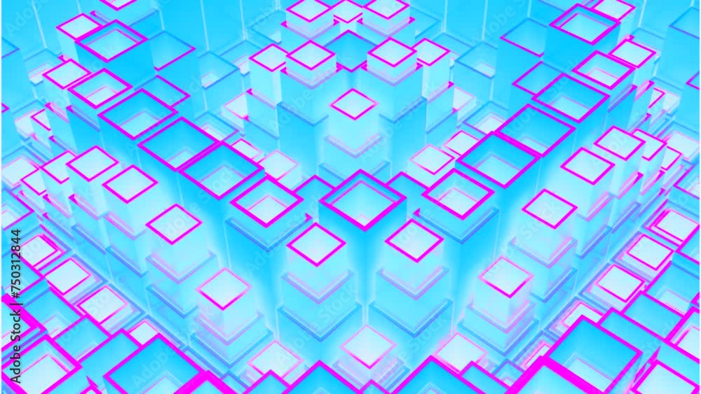 Poster abstract jumping square and cube forms structure. design. up and down pulsating tubes.