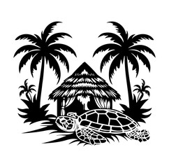 Beach hut with sea turtle Vector