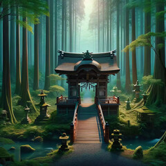 神秘の森の祈り - 静謐の参道(生成AI)