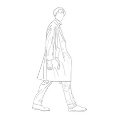 Fototapeta na wymiar Guy with Coat walking transparent no background