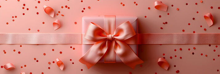 Illustration of pink gift with bright orange bow 1965d6,
Gift box and christmas ornaments on pink festive background
