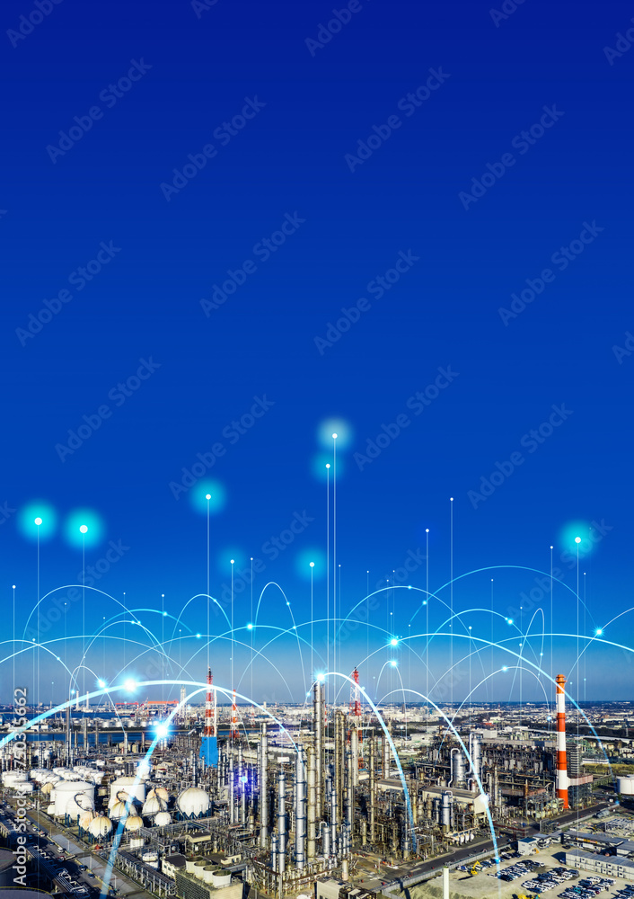 Leinwandbilder modern industrial area aerial view and communication network concept. communication network. industr