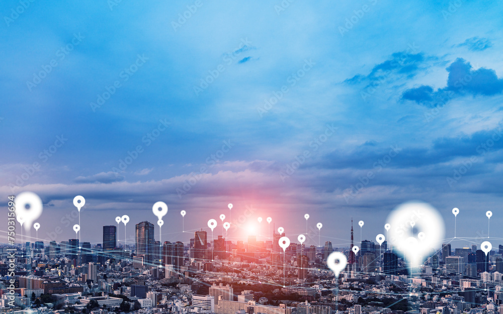 Poster Modern city and location information network concept. GPS. Navigation map. Social networking service. Visual with copy space for advertisements and banners