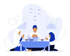 Iftar concept illustration. Suitable for landing page, ui, web, App intro card, editorial, flyer, and banner.
