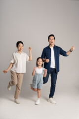 Asian family portrait posing on white background