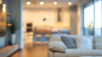 Blurred image of contemporary cozy living room interior, copy space
