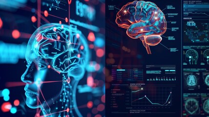 Digital rendering of a human brain in blue with neural networks, ideal for concepts related to neuroscience, artificial intelligence, and cognitive science.