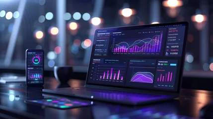 Foto op Plexiglas professional key performance indicator KPI metrics dashboard for sales and business results, system to strategic business planning concepts chart analysis © Fokke Baarssen