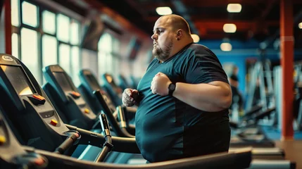 Ingelijste posters Man jogging on a treadmill in a gym, focused on fitness goals. © Gayan