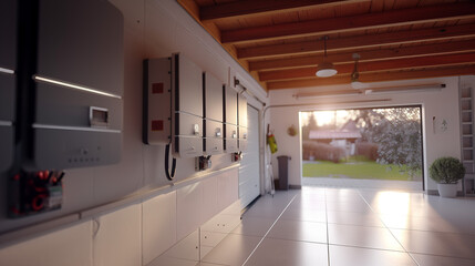 battery packs alternative electric energy storage system at home garage wall as backup