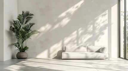 Empty Modern Living Room with white Wall and Plant. 3d Render