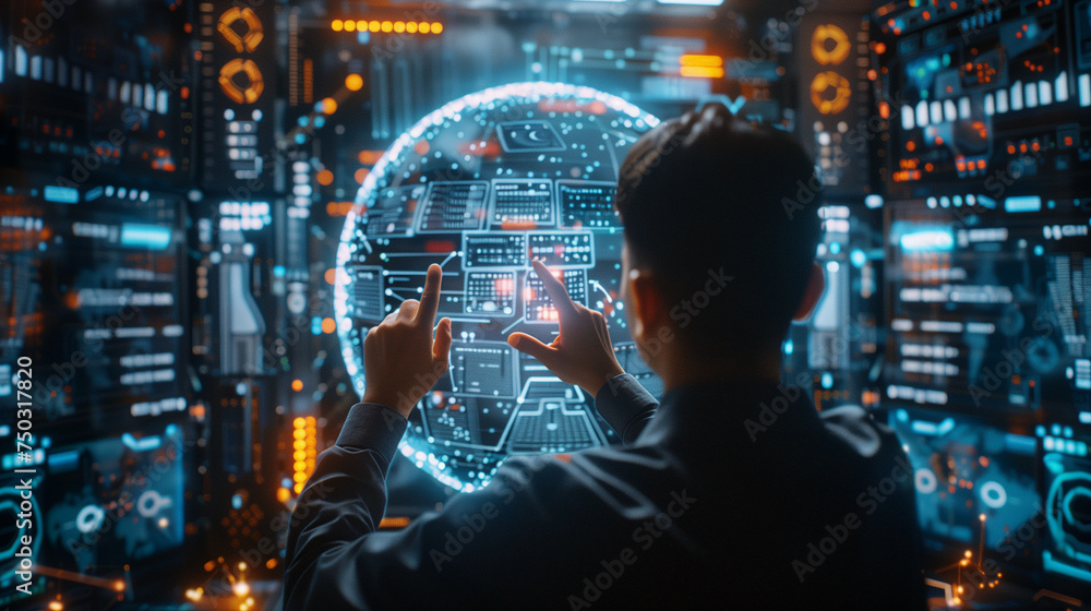 Aufkleber chat with ai, generate, imagine prompt, businessman show virtual graphic global internet connect, ar