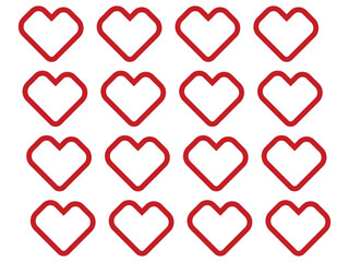 Collection of love heart symbol icons. love illustration set with colors black and red and outline vector hearts.