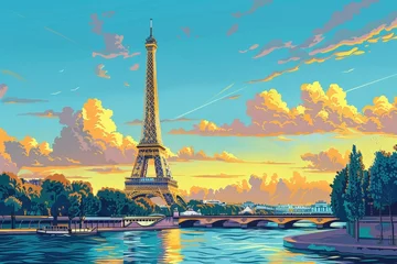 Foto op Canvas Abstract painting concept. Colorful art of the Eiffel Tower in Paris . Generative AI. © Phichitpon