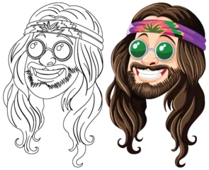 Fototapete Kinder Two stylized hippie faces with headbands and glasses.