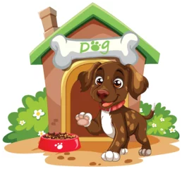 Fototapete Kinder Cartoon puppy with doghouse and food bowl