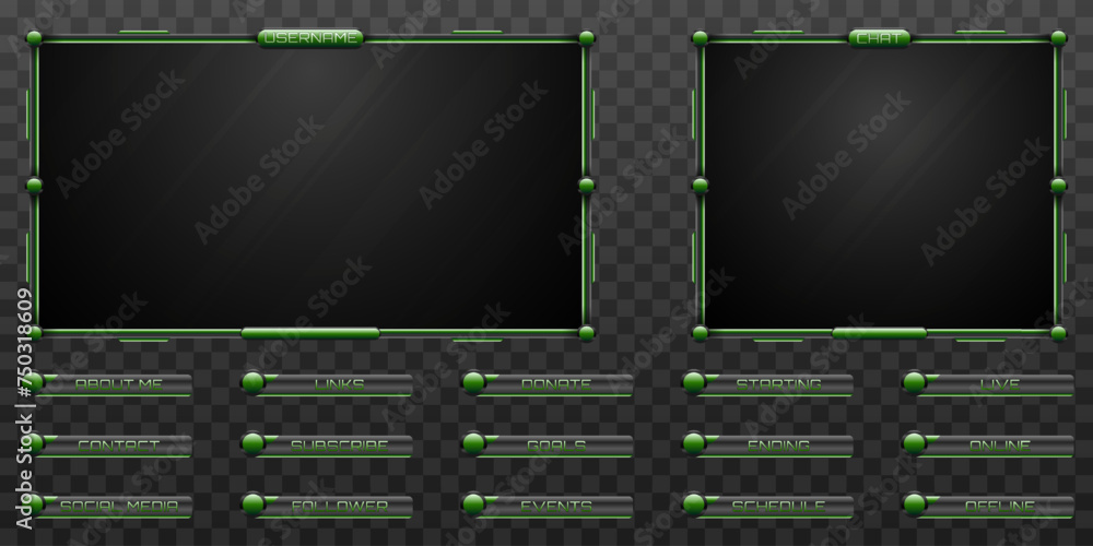 Aufkleber futuristic stream overlay webcam screen frame and stream alert gui panels with metallic black and gr