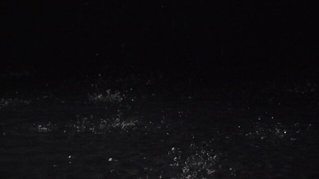 Super Slow Motion video of rain drops at 1000 fps on black background. Waterfall at 1000 frames per second. Weather concept super slow motion shot on high speed camera 1000 fps.