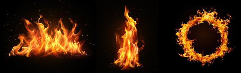 realistic fire isolated on black background