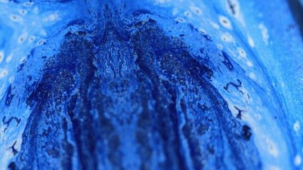Paint spill. Futuristic fractal. Defocused blue white color shimmering glitter texture ink fluid...