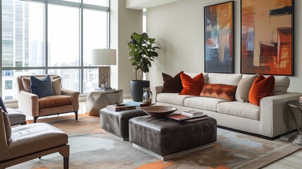 Living room with contemporary style furniture in downtown.