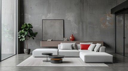 Minimalist composition of living room interior with copy space