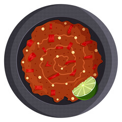 Sambal Bowl Top View with Lemon - Indonesian Chili Sauce Illustration 