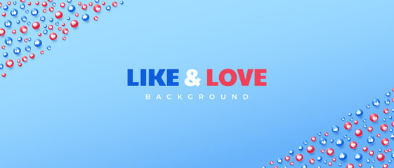 social media 3d like and love icons background