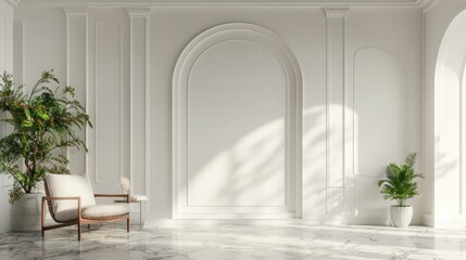 White plaster wall living room have armchair and decoration,3d rendering