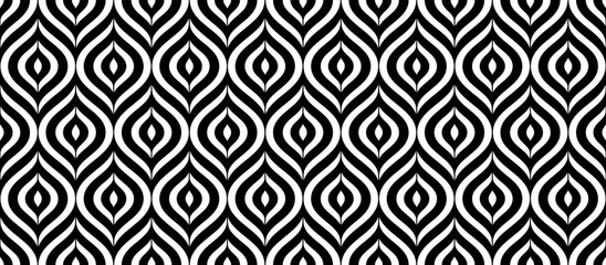 Retro art deco black and white seamless pattern. Repeated leaves, feather or floral motif. Vintage decorative texture for wallpaper, textile, fabric, print swatch. Vector elegant ornament backdrop