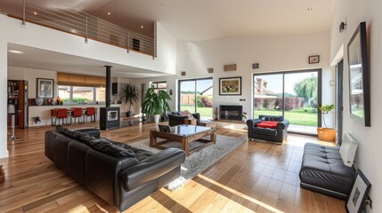 Wide-view of a modern living room interior of a home in Hartlepool, England.