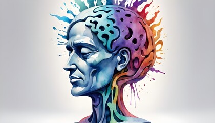 human head spiritual energy bipolar disorder mind mental health feel psychology abstract body soul art color watercolor painting illustration design symbol happy unhappy positive negative 