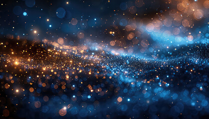 Golden and blue particles, Background for graphics use. Created with Ai - obrazy, fototapety, plakaty