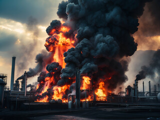 "Industrial Oil Refinery Fire: Powerful Explosion"