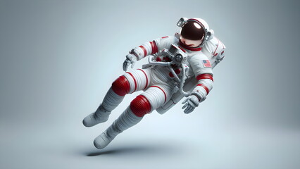 astronaut with red suit, full body and floating