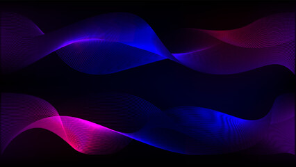 Vector abstract light wave. Blue pink purple neon pattern. Technology curve line background. Soundwave wavelength magnetic squiggle. Neural fabric fiber loop.