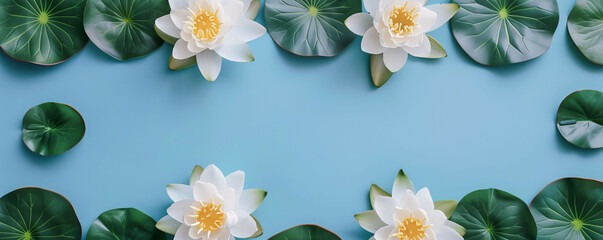 white lotus flower in water and pure blue background