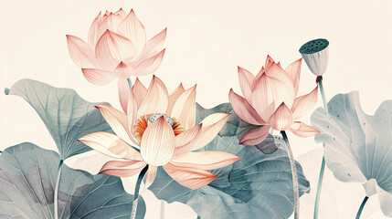 hand drawn flowers lotus