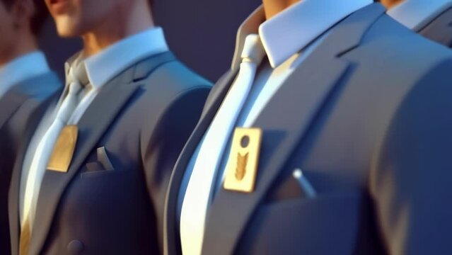 A closeup of a group of employees wearing their departmental badges but with an added badge symbolizing their newly acquired crossfunctional skills.